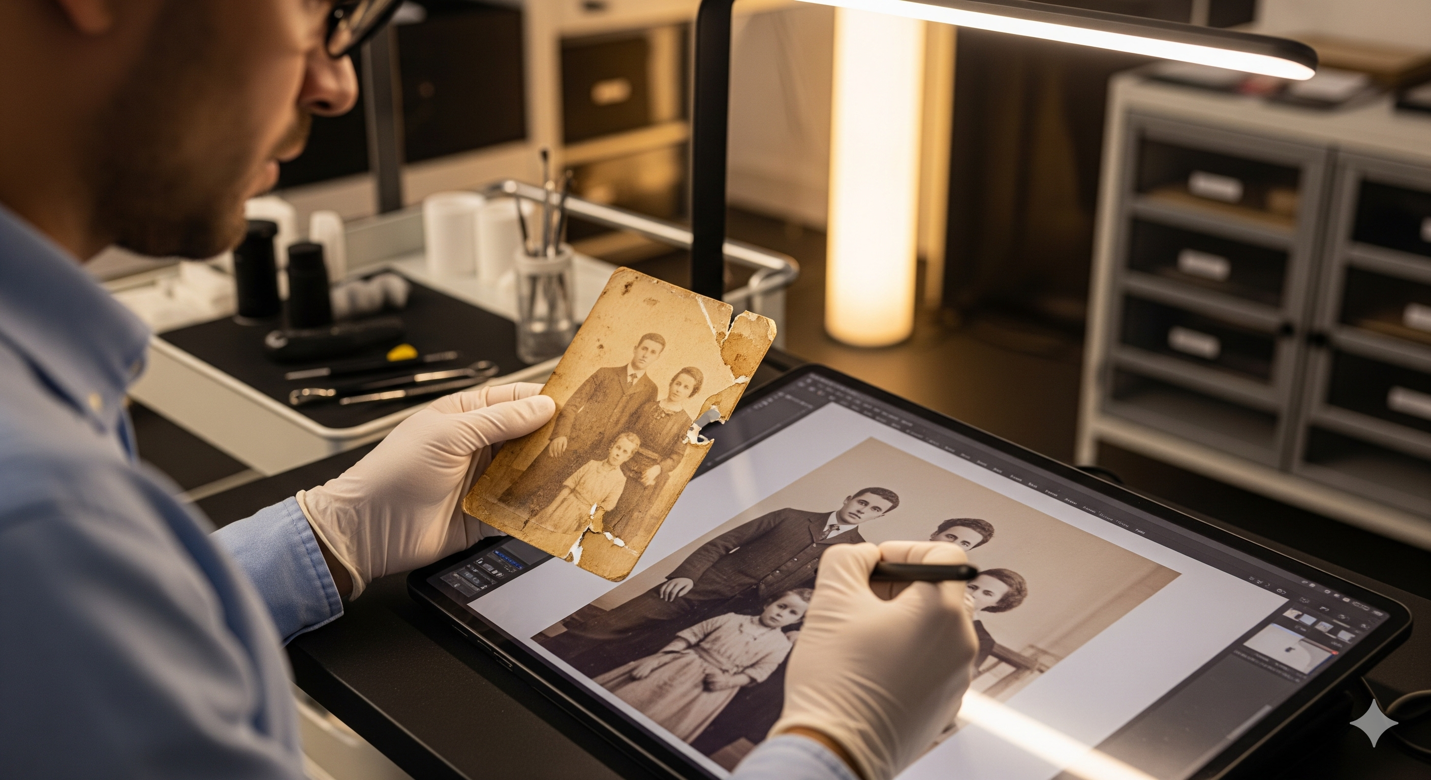 Experto restaurando fotograf&iacute;a